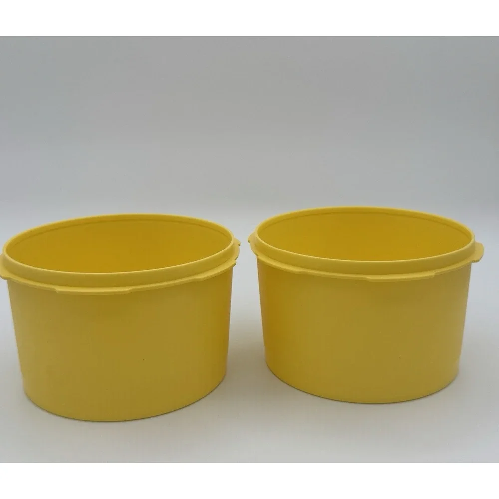 Vintage Tupperware Servalier Yellow Canisters Set 2 Sunburst Lids Retro Kitchen